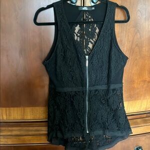 Buckle Black Lace Zip-Up Blouse